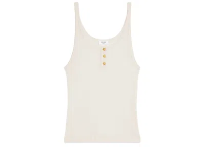 Pre-owned Celine Women's  Buttoned Tank Top In Ribbed Silk Jersey In Off White