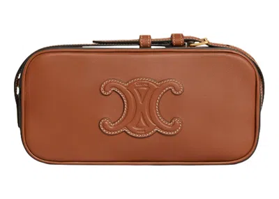 Pre-owned Celine Women's  Camera Shoulder Bag Mini Triomphe Embroidery In Tan