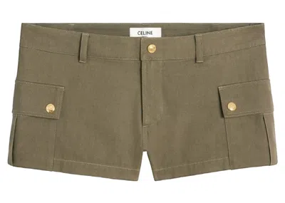 Pre-owned Celine Women's  Cargo Cotton Mini Shorts In Khaki