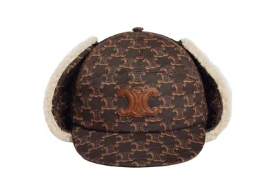 Pre-owned Celine Women's  Chapka Hat With Triomphe Patch In Triomphe Monogram Cotton In Brown