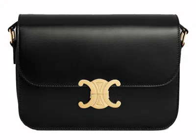Pre-owned Celine Women's  Classique Triomphe Shoulder Bag In Shiny Calfskin In Black