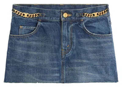 Pre-owned Celine Women's  Clean Denim Mini Skirt In Dark Union Wash