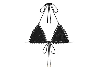 Pre-owned Celine Women's  Crocheted Cotton Triangle Top In Black