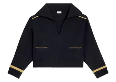Pre-owned Celine Women's  Cropped Military Vareuse Wool Triomphe Embroidery Jacket In Navy Blue