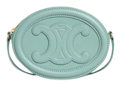 Pre-owned Celine Women's  Crossbody Oval Cuir Purse Triomphe Embroidery In Ice Mint