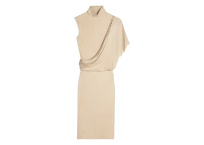 Pre-owned Celine Women's  Draped Shiny Viscose Dress In Champagne