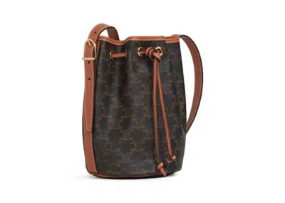 Pre-owned Celine Women's  Drawstring Bag Small Triomphe In Tan