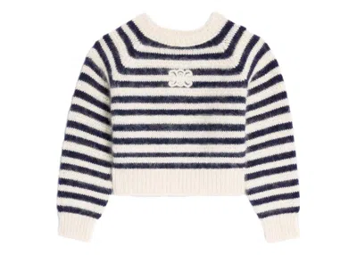 Pre-owned Celine Women's  Embroidered Mariniere In Cotton Knit In Cream/navy Blue In Multi