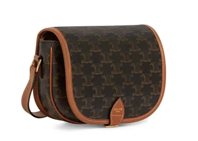Pre-owned Celine Women's  Folco Bag Medium Triomphe In Tan