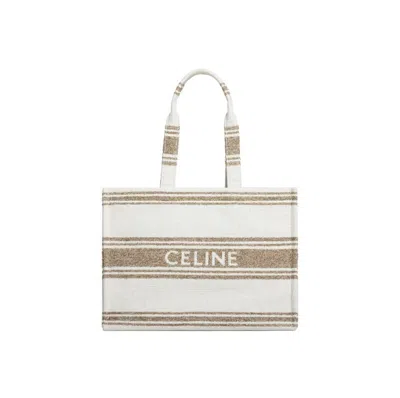 Pre-owned Celine Women's  Large Cabas Striped Textile With  Jacquard Tote In Tobacco/tan