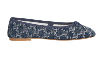 Pre-owned Celine Women's  Les Ballerines  With Triomphe Laces In Triomphe Stamped Denim Sneakers In Blue/ In Multi