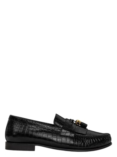 Celine Triomphe Tassesl Croco Loafers In Black