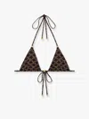Celine Stretch Fabric Triangle Bikini Top With All-over Logo In Multicolor