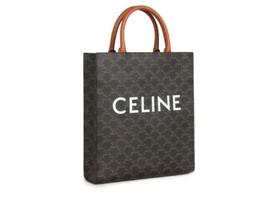 Pre-owned Celine Women's  Print Cabas Vertical Small Triomphe In Tan In Brown
