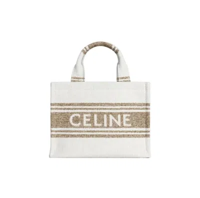 Pre-owned Celine Women's  Small Cabas Striped Textile With  Jacquard Tote In Tobacco/tan