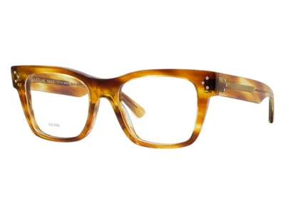 Pre-owned Celine Women's  Square Eyeglasses In Striped Honey/havana (cl50039i 056)