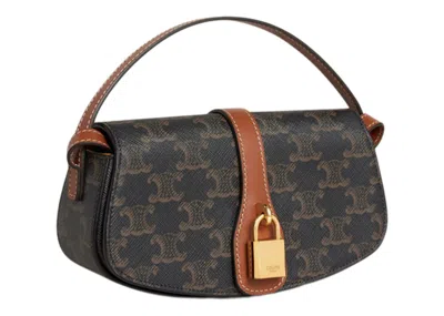 Pre-owned Celine Women's  Tabou Clutch On Strap Triomphe In Tan