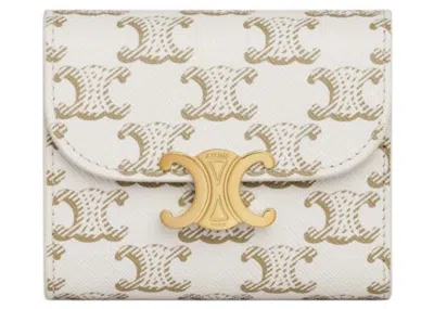 Pre-owned Celine Women's  Triomphe Canvas Small Flap Wallet In White