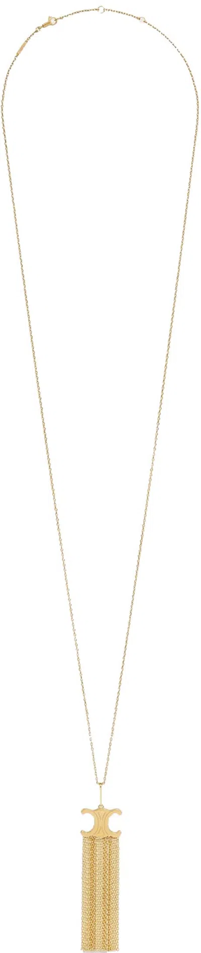Pre-owned Celine Women's  Triomphe Folk Fringe Long Necklace In Brass Necklace In Brass In Gold