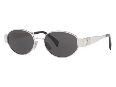 Pre-owned Celine Women's  Triomphe Metal 01 Cl40235u Sunglasses Shiny Silver/smoke (4s235cmlb.36smcl000350 2700