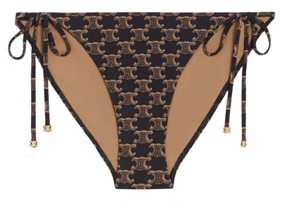 Pre-owned Celine Women's  Triomphe Metalwork In Monogram Matte Jersey Swim Bottom In Toffee/brown