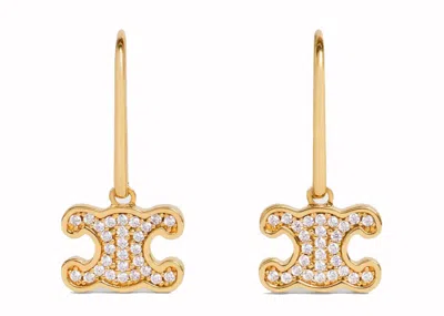Pre-owned Celine Women's  Triomphe Rhinestone Earrings In Brass With Finish And Crystals In Gold