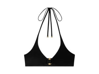Pre-owned Celine Women's  Triomphe Ring In Matte Jersey Swimsuit Top In Black