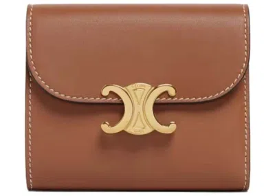 Pre-owned Celine Women's  Triomphe Small Flap Wallet In Tan