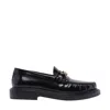 Celine Triomphe Polished Bullskin Chain Loafers In Black