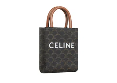 Pre-owned Celine Women's  Vertical Mini Tote Triomphe Canvas In Tan