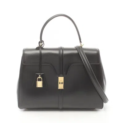 Celine Women Mini 16 Leather Crossbody Bag In Black
