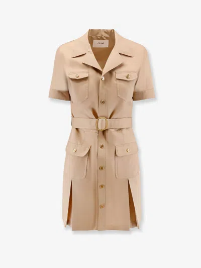 Celine Women Cotton And Silk Chemisier Dress With Belt