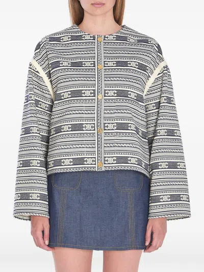 Celine Women Wool Blend Blazer With Triomphe Motif In Multi