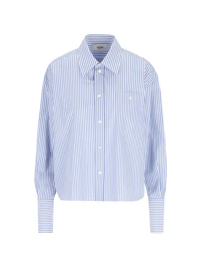 Celine Women Cotton Cropped Shirt In Blue