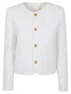 Celine Textured Fabric Jacket With Front Pockets And Gold Buttons In White