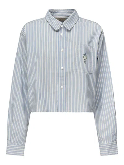 Celine Women Cotton Striped Cropped Shirt In Blue