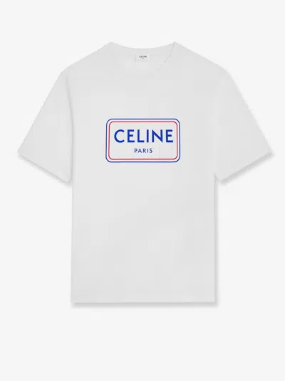 Celine Women Cotton T-shirt With Logo Print In White
