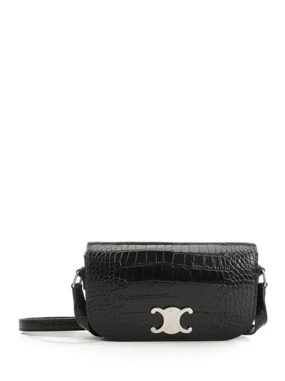 Celine Women Crocodile-print Leather Bag In Black