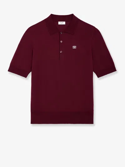 Celine Women Crop Fit Wool Polo Shirt In Burgundy
