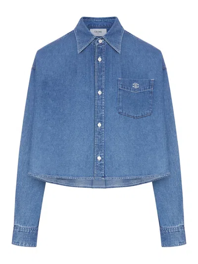 Celine Women Cropped Denim Shirt In Multi