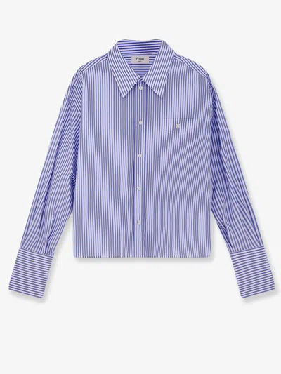 Celine Women Cropped Striped Cotton Shirt In Blue