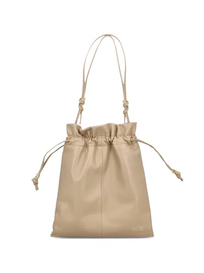 Celine Women Crystal Pouch Small Leather Bucket Bag In Brown