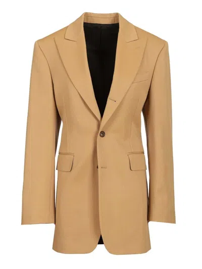 Celine Women Colonne Wool Jacket With Diagonal Weave In Brown