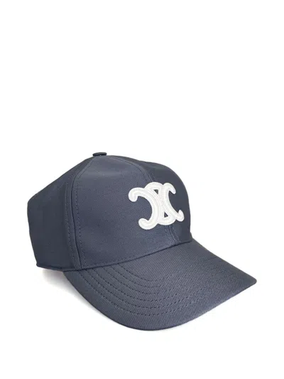Celine Women Do Not Delete Logo Triomphe Grande Cappello Baseball In Blue