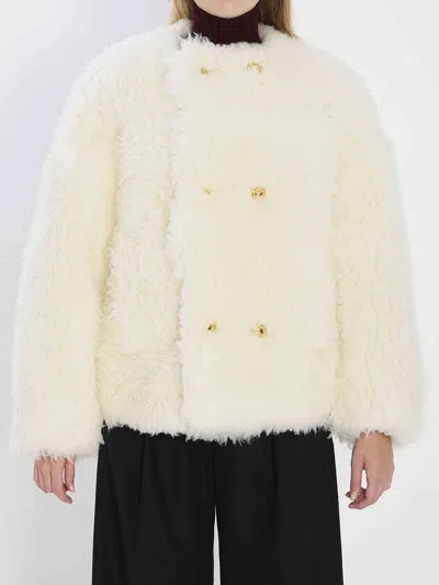 Celine Craie White Wool Coat In Neutral