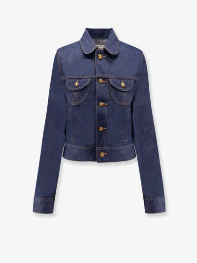 Celine Women Jeans Jacket With Triomphe Buttons