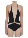 Celine Cut-out One Piece Swimsuit With Golden Effect Details In Black