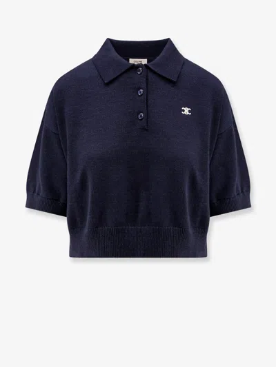 Celine Women Knitted Polo Shirt With Triomphe Logo