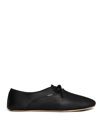 Celine Women Lambskin Lace-up Ballet Flats In Black
