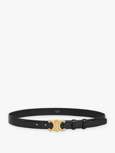 Celine Medium Triomphe Smooth Cattle Leather Belt In Black